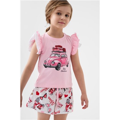 Комплект для девочек: джемпер трикотажный (футболка), шорты текстильные PLAYTODAY, 1243357