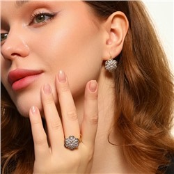 Комплект ювелирной бижутерии Итальянское золото (покрытие желтое 14к), серьги и кольцо 19 р, вставка: фианиты, цвет: прозрачный, арт.213.526-19