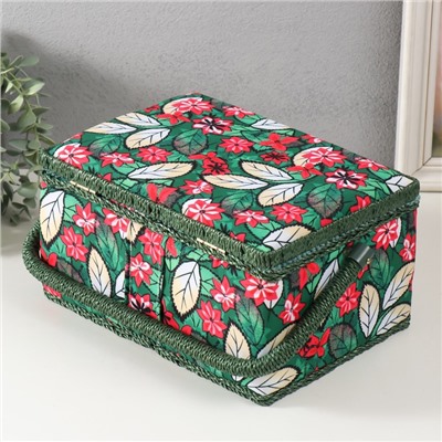 Шкатулка для рукоделия и шитья «Пуансеттия на зелёном», хранение ниток, иголок, мелочи, 19×26×14.5 см