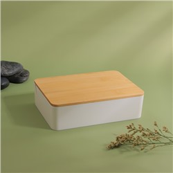 Органайзер для хранения Bamboo, шкатулка для украшений с зеркалом, 4 секции, 18×13×5 см, белый, коричневый