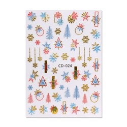 Наклейки для ногтей «Елочки и снежинки», разноцветные