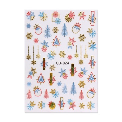 Наклейки для ногтей «Елочки и снежинки», разноцветные