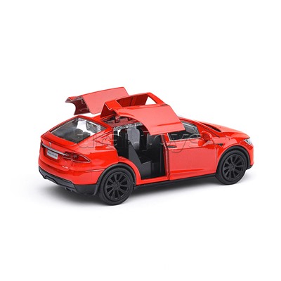Машина металл Tesla model X Plaid 12 см, (откр., двери, красн, ) в коробке