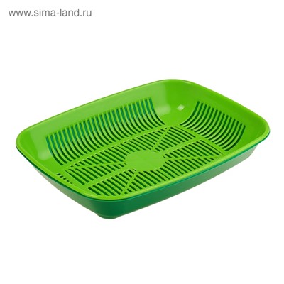 Туалет для кошек, 33.5×25×6 см, округлый, с сеткой, пластик, темно-зелёный, светло-зелёный