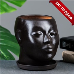 Горшок - органайзер для цветов «Голова» керамический, 1.3 л, 16×14×15 см, тёмно-коричневый