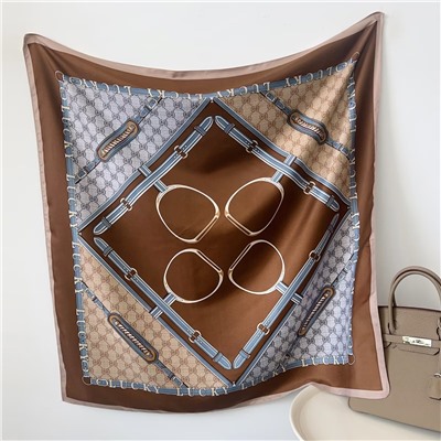 Платок шелковый на голову и шею весенний, мультицвет