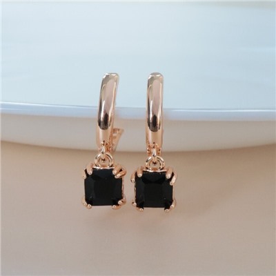 Серьги ювелирная бижутерия коллекция "Дубай" покрытие позолота, вставка: фианиты, цвет: черный, арт.314.342