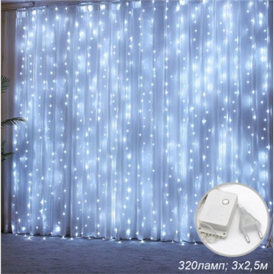 Гирлянда светодиодный дождь 3х2,5 м 320 LED / GN38 /уп 50/16 нитей/20 лампочек на одной нити/коробка
