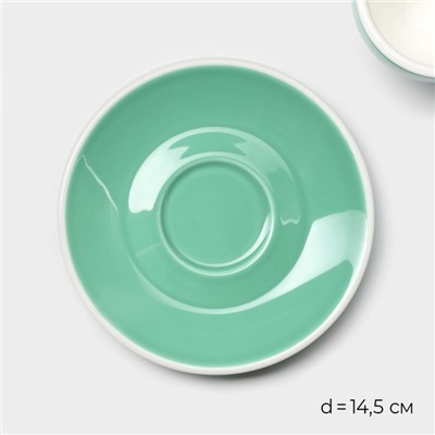 Кофейная пара Magistro Coffee time, 2 предмета: чашка 180 мл, блюдце d=14.5 см, фарфор, бирюзовая
