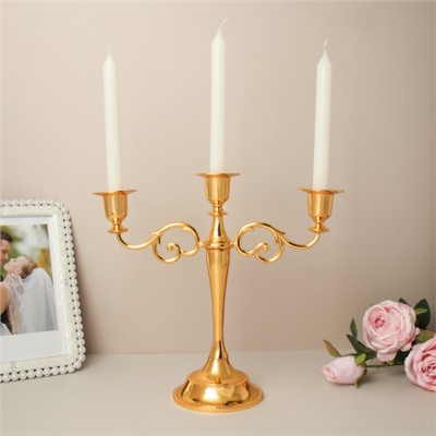 Подсвечник на 3 свечи 25 см золото / 6303G /уп 30/