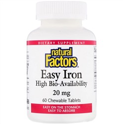 Natural Factors, Железо, 20 мг, 60 жевательных таблеток