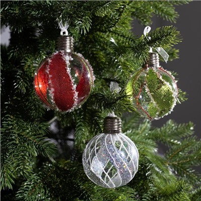 Набор ёлочных шаров «Шары с блёстками», 3 шт., от батареек, свечение белое