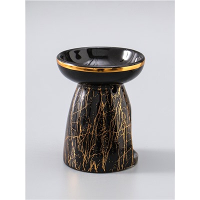 УЦЕНКА Аромалампа керамика "Золотой кракелюр на чёрном" 9,3х9,3х11,8 см
