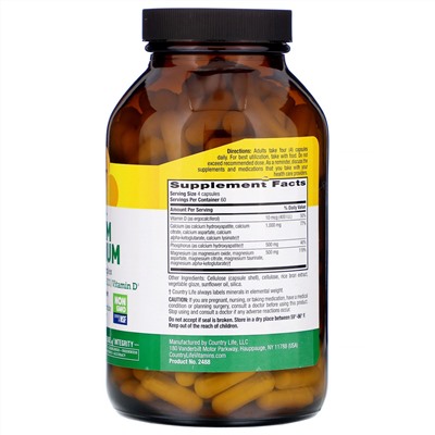 Country Life, Calcium Magnesium with Vitamin D Complex, 240 Vegan Capsules