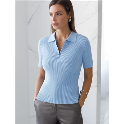 Джемпер-поло с застежкой на молнии из хлопка с кашемиром