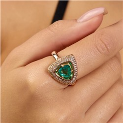 Комплект ювелирной бижутерии коллекция "Дубай" серьги и кольцо 19 р покрытие позолота, вставка: фианиты и цирконы, цвет: морская волна и прозрачный, арт.215.618-19