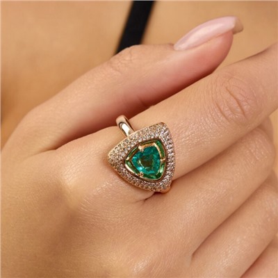 Комплект ювелирной бижутерии коллекция "Дубай" серьги и кольцо 20 р покрытие позолота, вставка: фианиты и цирконы, цвет: морская волна и прозрачный, арт.215.618-20