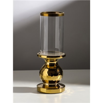 Подсвечник на 1 свечу «Нуар», керамика, стекло, d=8 см, золото, 10×10×27 см