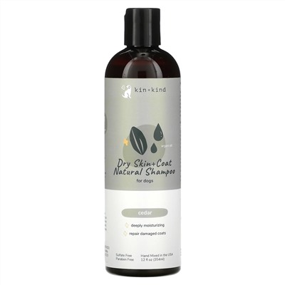 Kin+Kind, Dry Skin + Coat Natural,натуральный шампунь для собак, кедр, 354 мл (12 жидк. унций)
