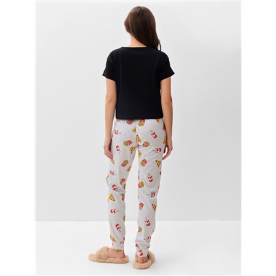 Пижама женская (футболка, брюки) KAFTAN Pizza, размер 44-46, чёрная