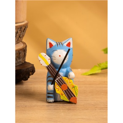 Сувенир «Кот с контрабасом», 4×5×8 см, дерево, МИКС