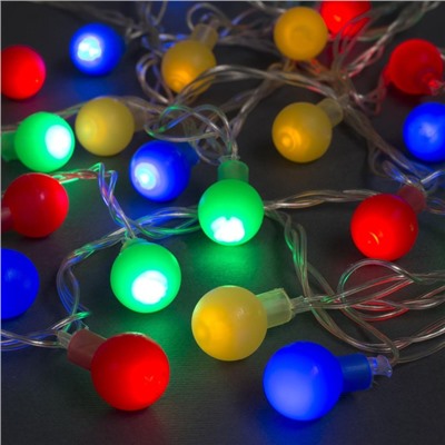 УЦЕНКА Гирлянда «Нить» 5 м с насадками «Шарики цветные», IP20, прозрачная нить, 30 LED, свечение мульти, 8 режимов, 220 В