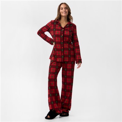 Пижама новогодняя женская (рубашка, брюки) KAFTAN Red mood, размер 40-42, красная