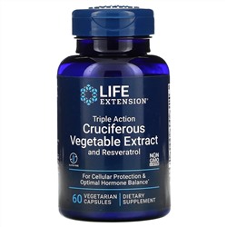 Life Extension, Растительный экстракт крестоцветных овощей тройного действия с ресвератролом, 60 вегетарианских капсул