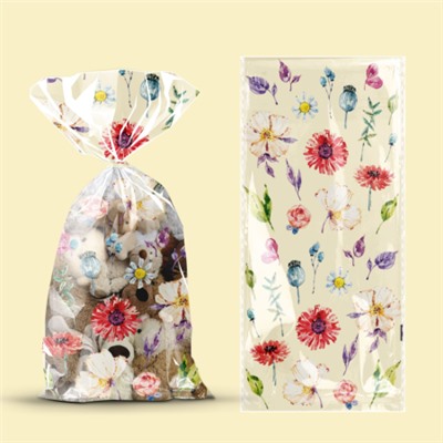 Пакет подарочный набор 50 штук 13х27 Цветы / NG1064 /уп 50/