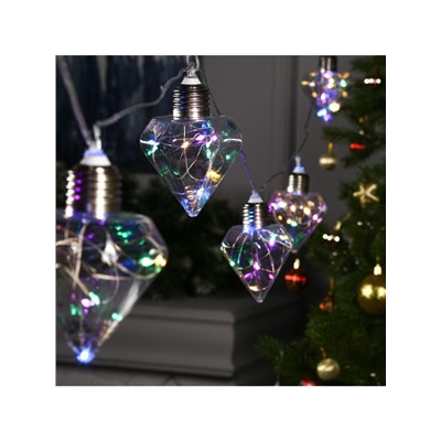 Гирлянда «Нить» 3 м с насадками «Лампочки кристалл», IP20, прозрачная нить, 80 LED, свечение мульти, 8 режимов, 220 В