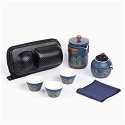 Набор для чайной церемонии ДЖЕКИЧАЙ, 6 предметов, на 3 персоны, чашка 46 мл, чайник 250 мл, синий