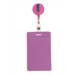 Бейдж с лентой на рулетке вертикальный, цвет розовый