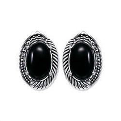Серьги из чернёного серебра с ониксом и марказитами 925 пробы HE1750-ON-LK
