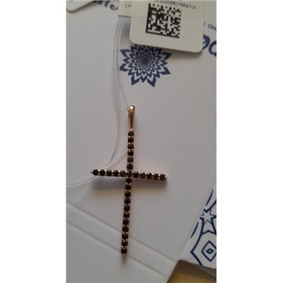 Подвеска из золочёного серебра с натуральной чёрной шпинелью - Крест 925 пробы п-035з416