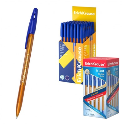 Ручка шариковая R-301"Янтарь "0.7 мм 31058 синяя  прозрачный оранжевый корпус  ErichKrause