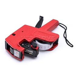 Этикет-пистолет 1-строчный, 8 символов, для прямоугольных этикеток 21x12 мм, красный цвет корпуса