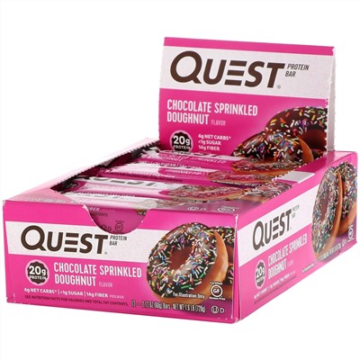 Quest Nutrition, Протеиновый батончик, донат с шоколадной глазурью и посыпкой, 12 батончиков, 60 г (2,12 унции) каждый