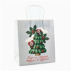 Пакет подарочный новогодний «Чудеса», белый крафт, 22×25×12 см
