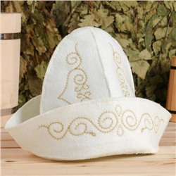 Шапка для бани и сауны, с вышивкой «Казахстанский колпак», полиэфир, шерсть, белая, «Добропаровъ»