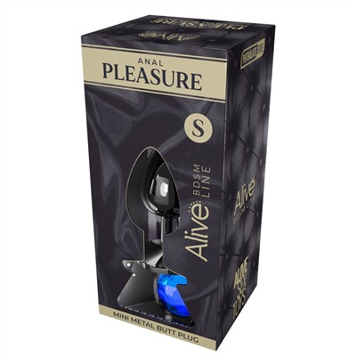 Серебристая анальная втулка с синим кристаллом Mini Metal Butt Plug Size S - 7 см.