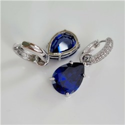 Серьги ювелирная бижутерия коллекция "Дубай" посеребрение, с синим камнем ввиде капли,20409, арт.947.628