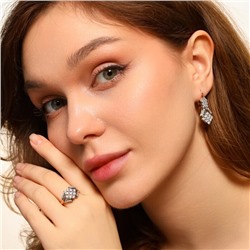 Комплект ювелирной бижутерии коллекция "Дубай" серьги и кольцо 19 р, покрытие позолота, вставка: фианиты, цвет: прозрачный, арт.314.202-19