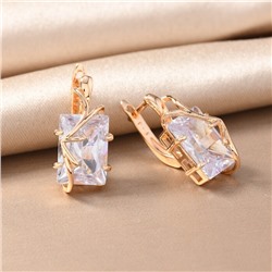 Серьги с крупным камнем ювелирная бижутерия коллекция "Дубай", покрытие позолота,  вставка: фианит, цвет: прозрачный, арт.217.356