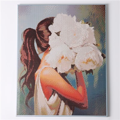 Алмазная вышивка полное заполнение «Девушка с букетом», на раме, 40×50 см