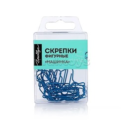 Скрепки фигурные машинка L40 мм, 12 шт., пластик. коробка, европодвес синие