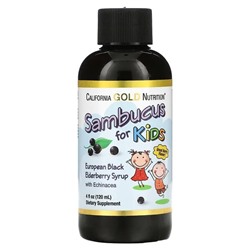 California Gold Nutrition, Бузина для детей, сироп из европейской черной бузины с эхинацеей, 4 жидких унции (120 мл)