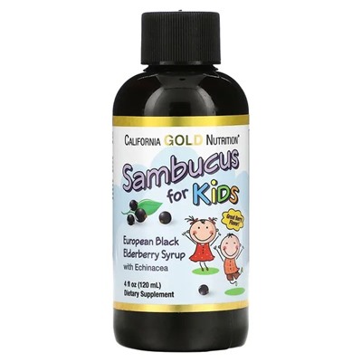 California Gold Nutrition, Бузина для детей, сироп из европейской черной бузины с эхинацеей, 4 жидких унции (120 мл)