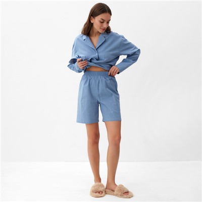 Пижама женская (рубашка, шорты) KAFTAN Basic, размер 40-42, голубая
