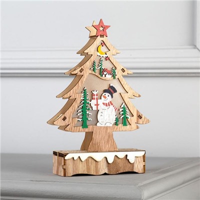 Светодиодная фигура «Ёлка со снеговиком» 12×20×5 см, дерево, батарейки АААх2 (не в комплекте), свечение тёплое белое