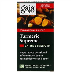 Gaia Herbs, Turmeric Supreme, Extra Strength, куркума, 60 растительных фито-капсул с жидкостью
